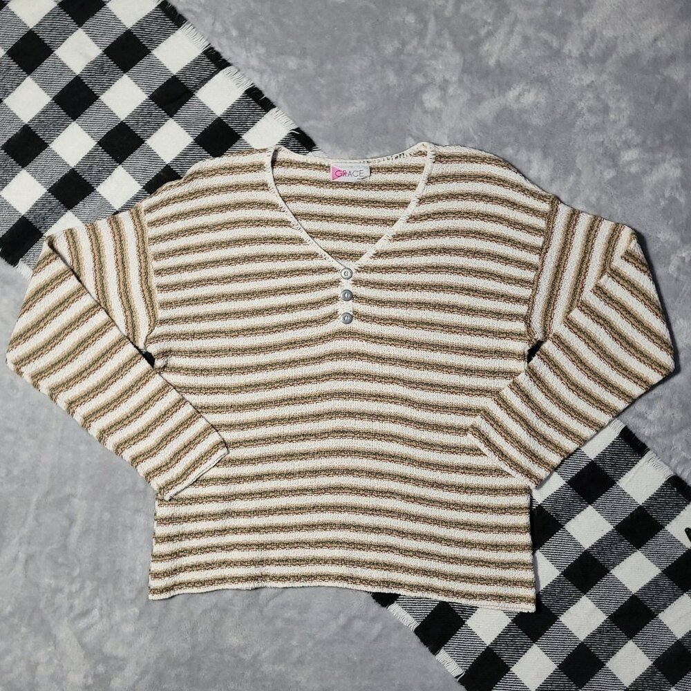 Grace | Striped Knit V-Neck Blouse